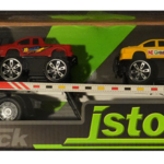 Blue Trailer with 3 Trucks