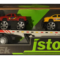 Blue Trailer with 3 Trucks