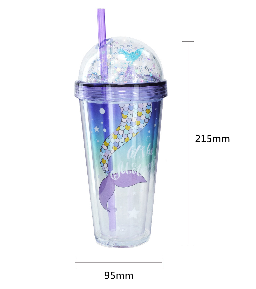Mermaid Cup with Purple Straw