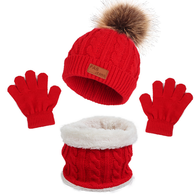 3 Piece, Winter Hat Beanie Scarf Glove set red color