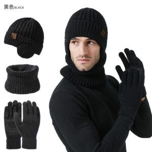 Three-piece winter hat beanie scarf gloves set (unisex)