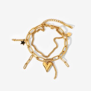 HEART,STAR DOUBLE LAYERED BRACELET FOR WOMEN